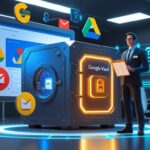 A digital illustration showing Google Vault in Google Workspace with a quiz concept